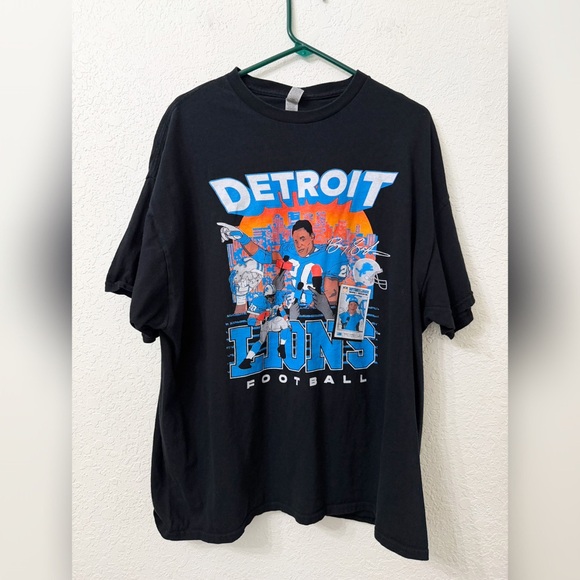 Vintage Detroit Lions Barry Sanders Black Graphic Football T-Shirt - XXL